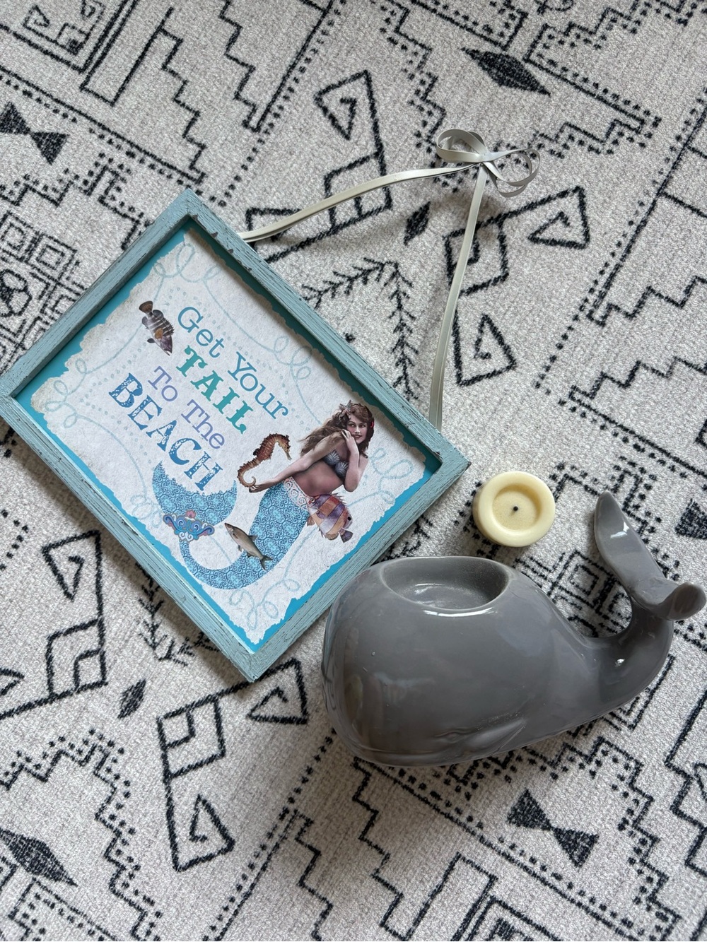 Get Your Tail To The Beach Blue Coastal Wall Sign and ceramic whale